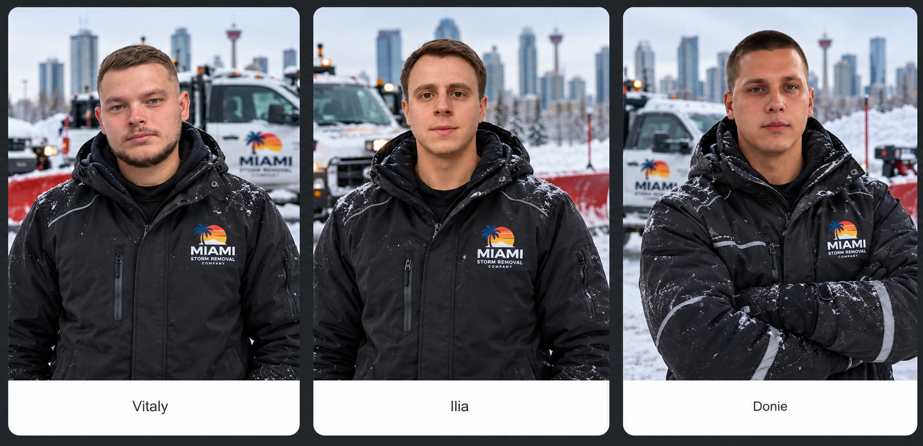 Miami Snow Removal crew Vitaly, Ilia and Donie in Calgary